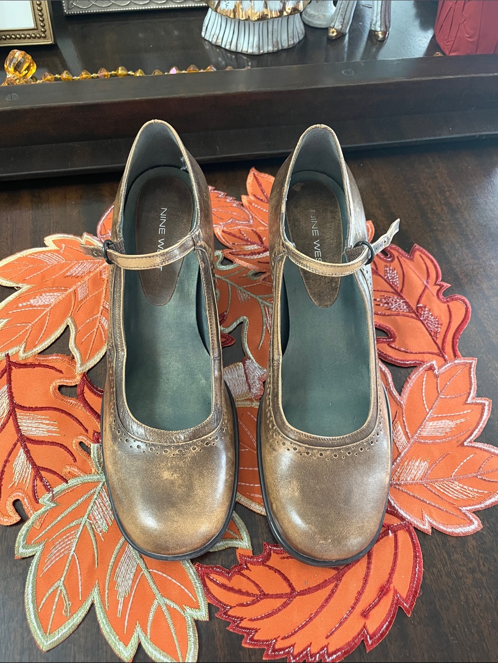 Nine West Metallic Bronze Mary Jane Heels with Ankle Strap
